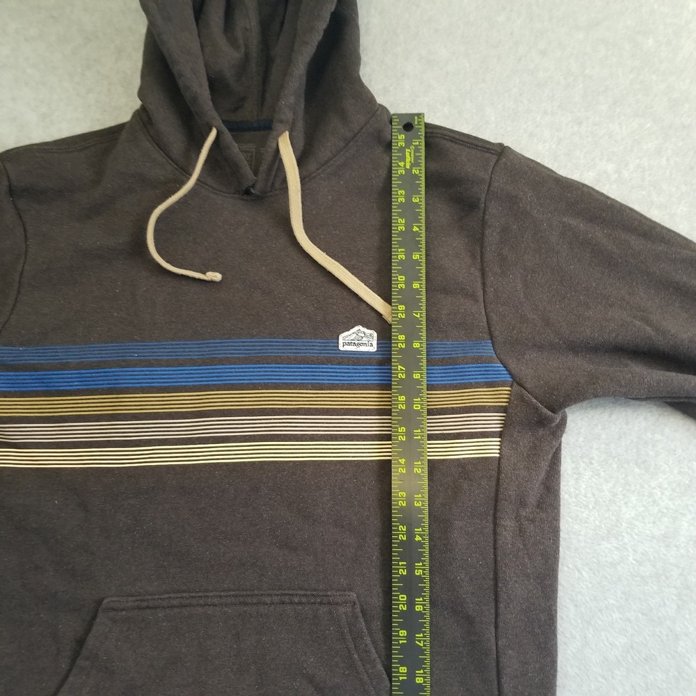Patagonia Hoodie Mens Small Brown Uprisal Striped Fitz Roy Patch Fleece Outdoor - Picture 8 of 10